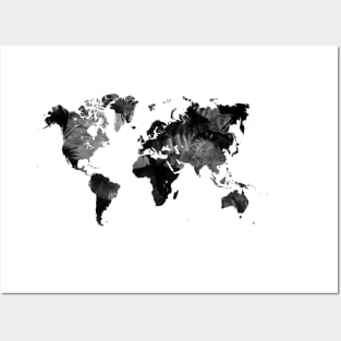 Black watercolor world map Posters and Art